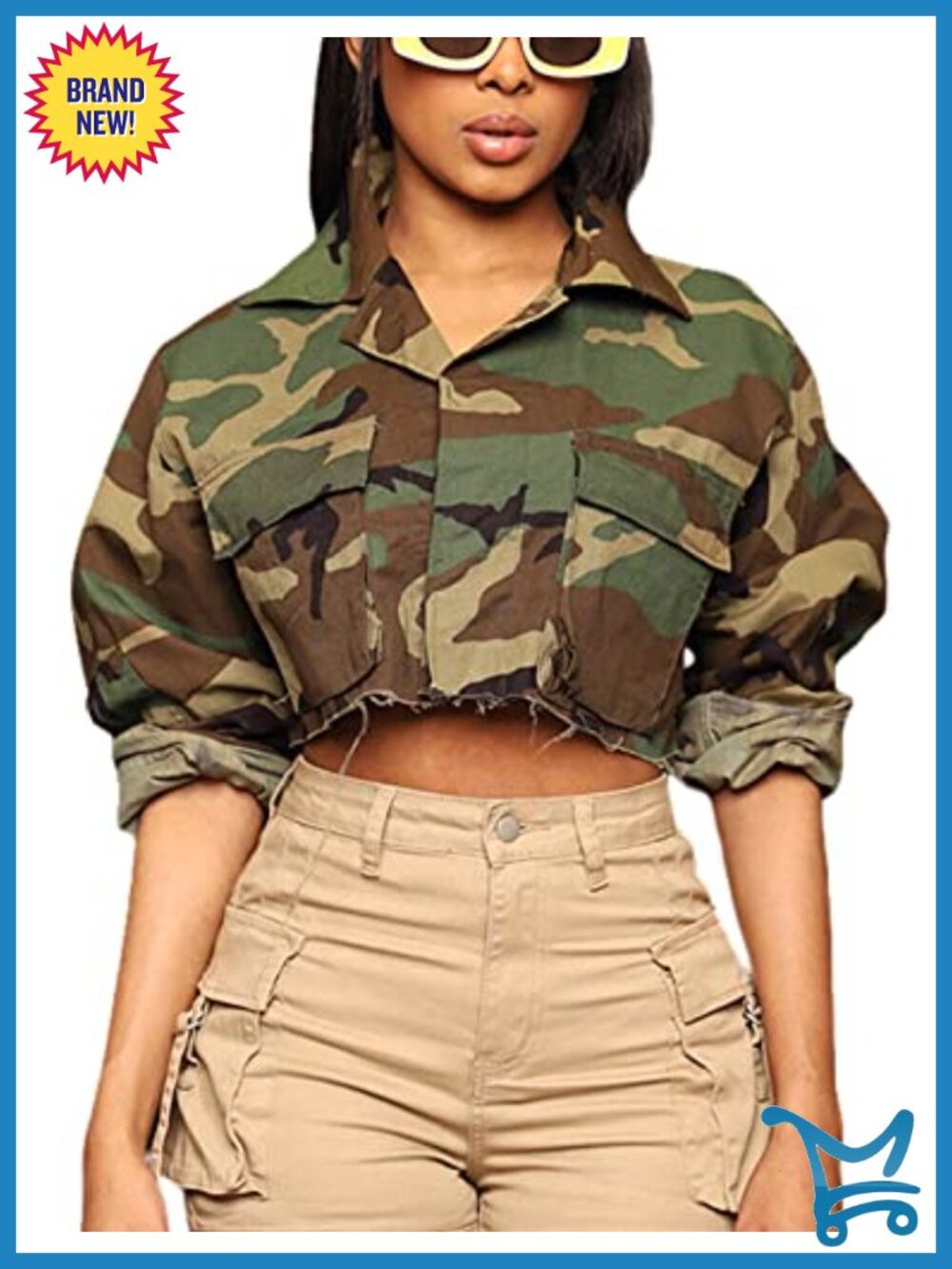 Cropped Denim Bomber Jacket Camouflage Army Fatigue Jacket Coat Women